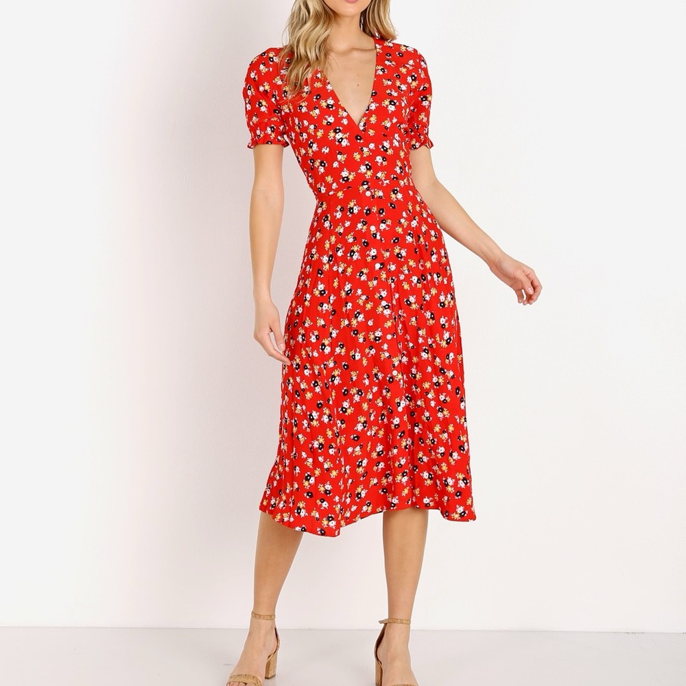 Faithfull the Brand Ari Midi Dress Jasmine Red | Size XS